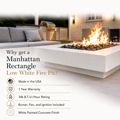 ARCHPOT 56" Manhattan Rectangle Low White Fire Pit - Natural Gas