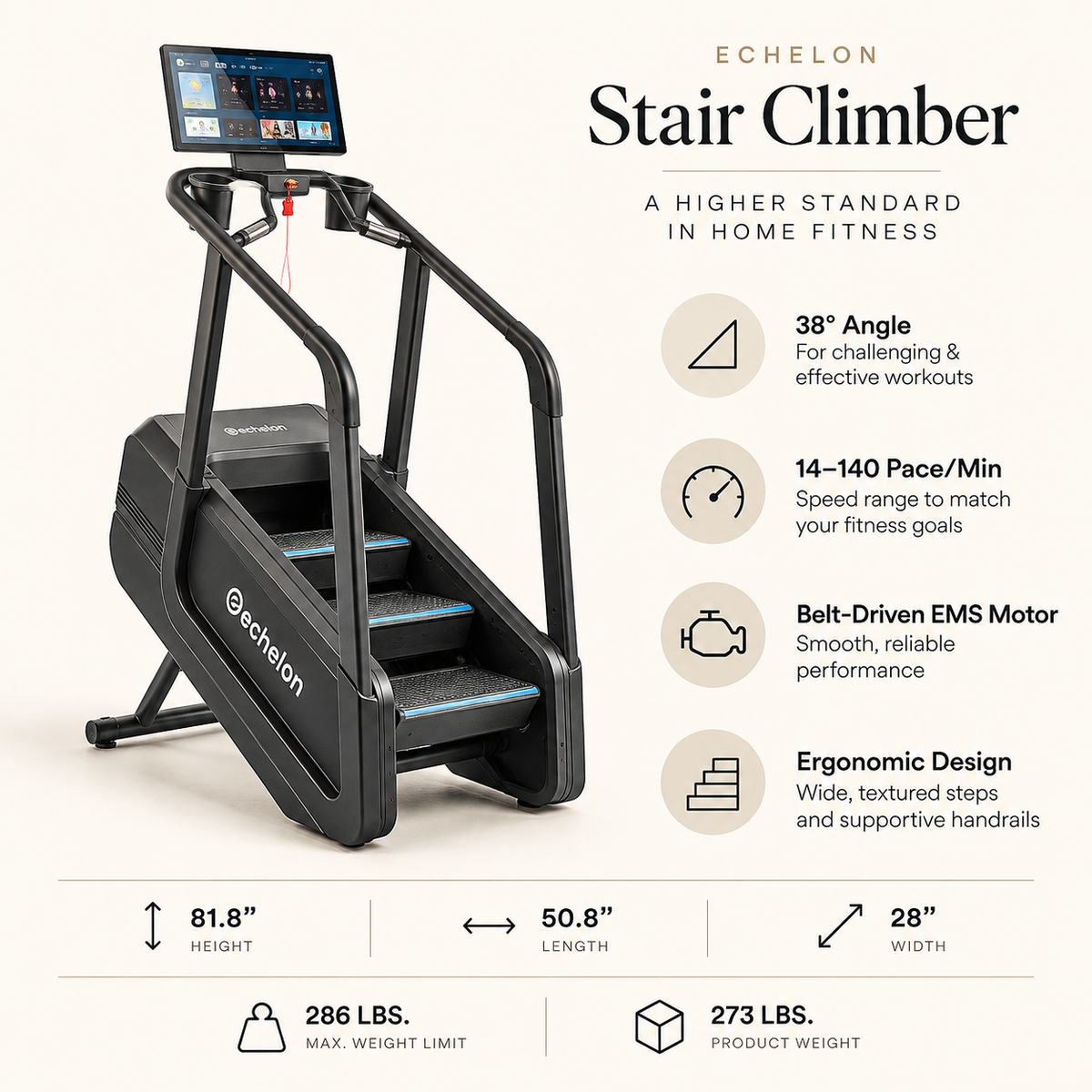 Echelon Summit Stairmill Home - 22″ HD Touchscreen