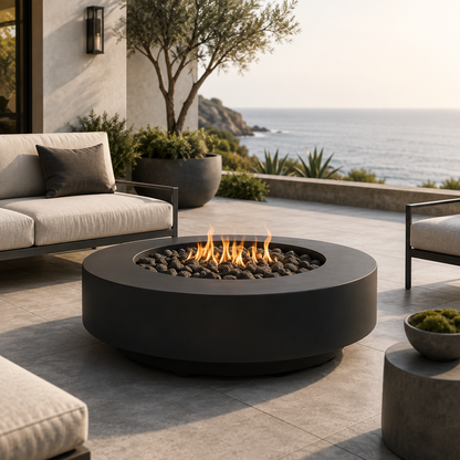 ARCHPOT 48" Midway Round Low Black Fire Pit Propane or Natural Gas