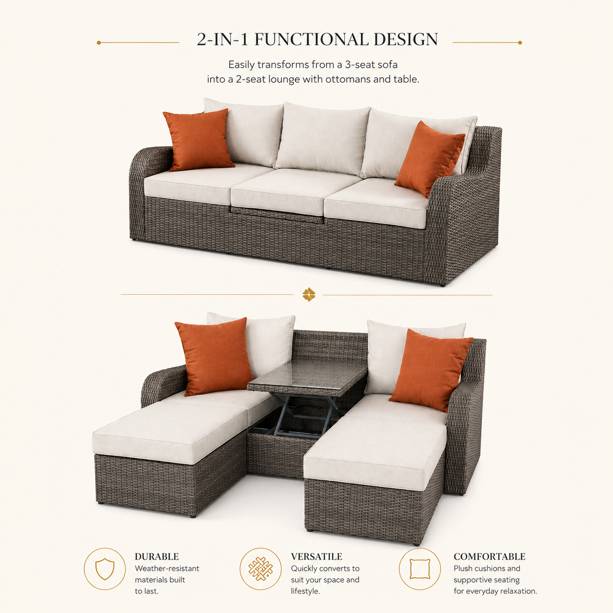Salena Patio Sofa with 2 Pillows &amp; 2 Ottomans