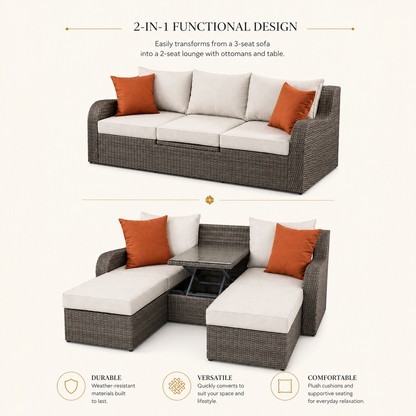 Salena Patio Sofa with 2 Pillows &amp; 2 Ottomans