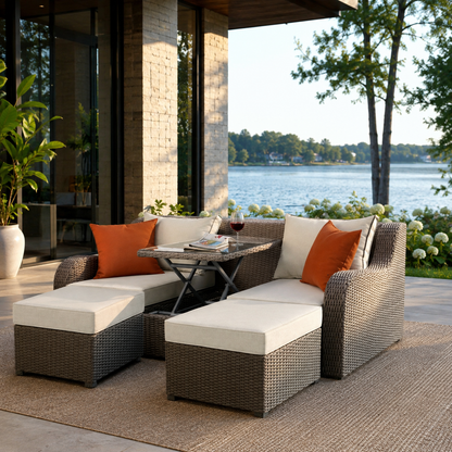 Salena Patio Sofa with 2 Pillows &amp; 2 Ottomans