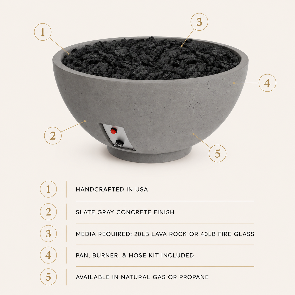 Design Cast 30" Slate Sanctuary Medium Fire Bowl - Propane or Natural Gas