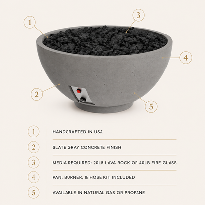 Design Cast 30" Slate Sanctuary Medium Fire Bowl - Propane or Natural Gas