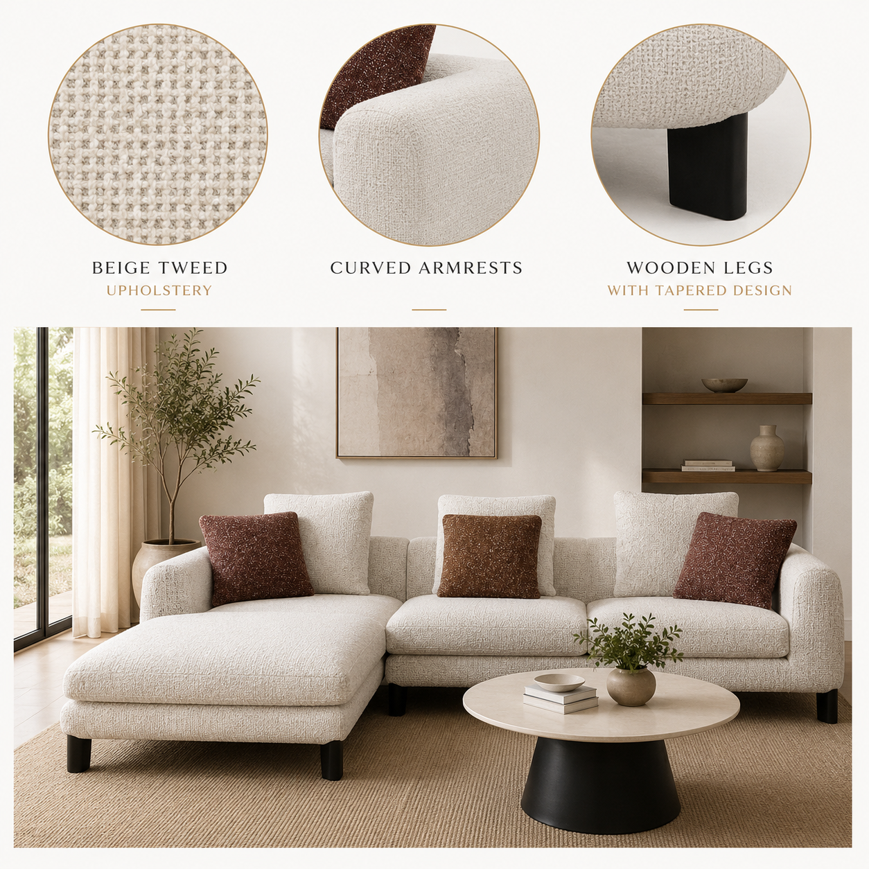 Mardi Sectional Sofa with 6 Pillows