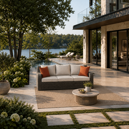 Salena Patio Sofa with 2 Pillows &amp; 2 Ottomans