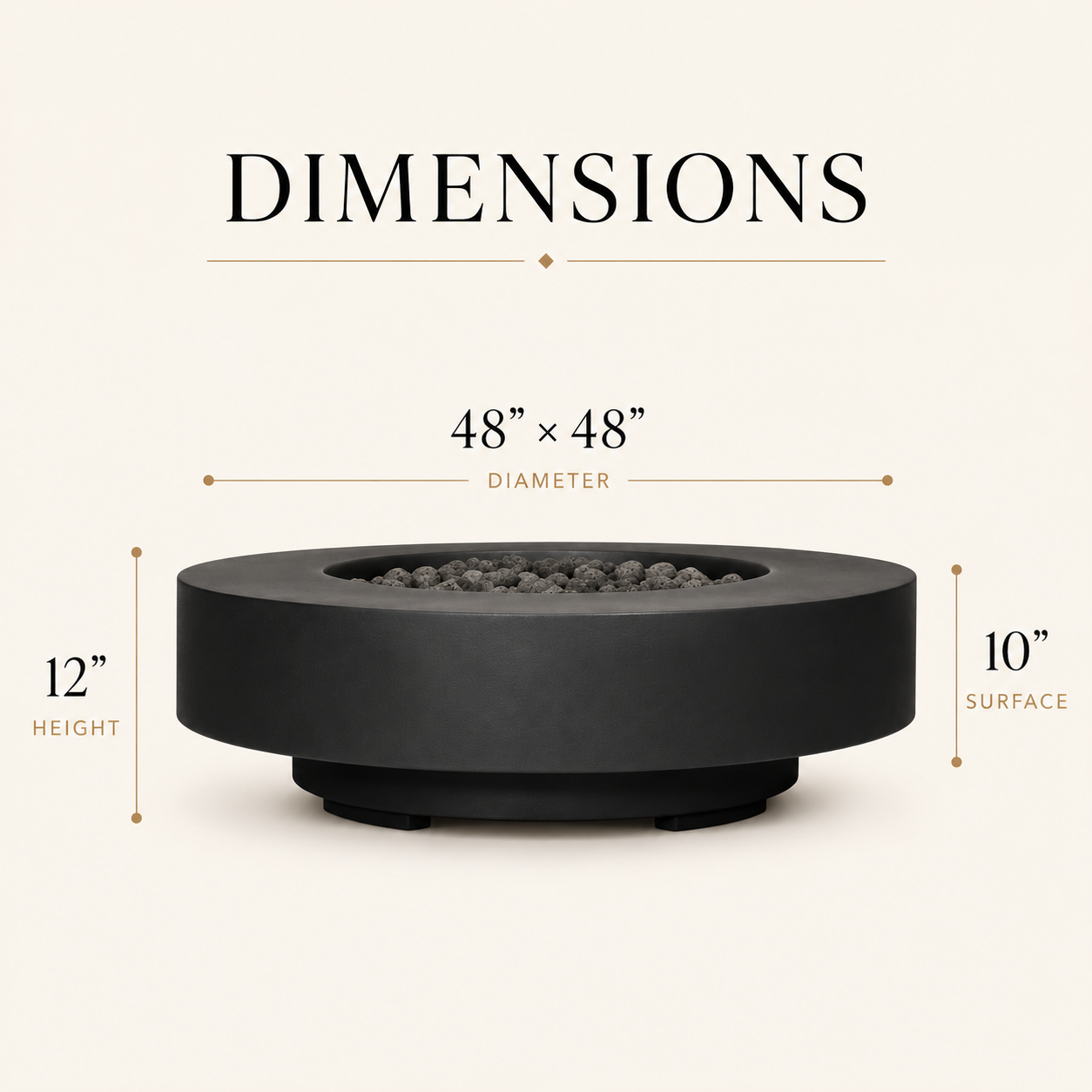 ARCHPOT 48" Midway Round Low Black Fire Pit Propane or Natural Gas