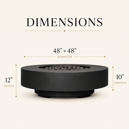 ARCHPOT 48" Midway Round Low Black Fire Pit Propane or Natural Gas
