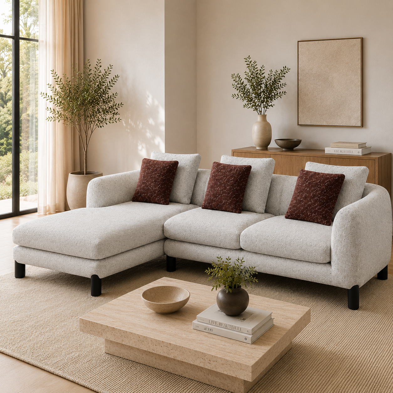 Mardi Sectional Sofa with 6 Pillows