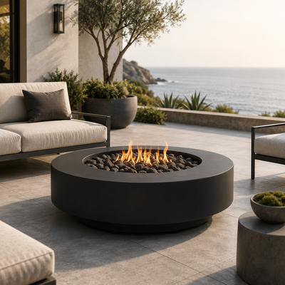 ARCHPOT 48" Midway Round Low Black Fire Pit – Propane or Natural Gas