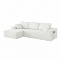 108" Boneless Sofa for Living Room,  Modern L-Shaped Corduroy Sectional, Modular Cloud Couch with Deep Seating Upholstered Sofa, Oversized,No Assembly, White